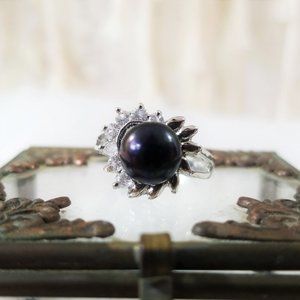 nwot 9mm Black Saltwater Pearl Channel Silver Ring